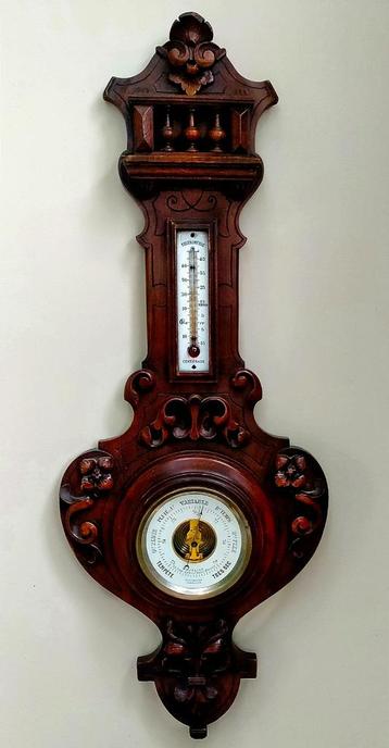 Antieke Franse Majolier Barometer Thermometer - 71CM beschikbaar voor biedingen