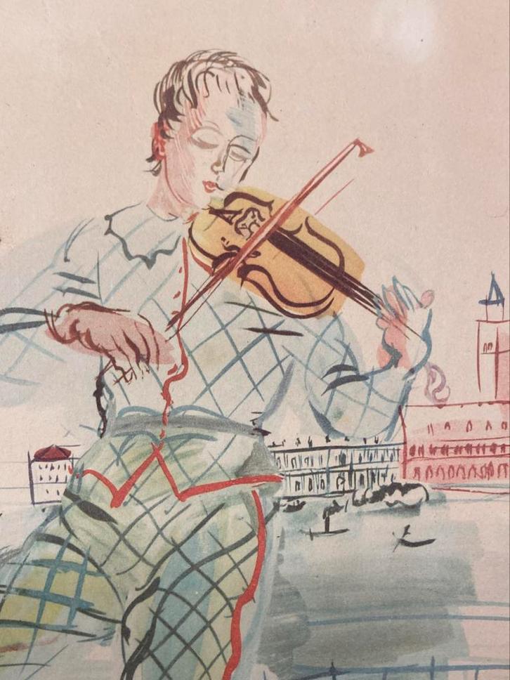 Oude litho Raoul Dufy harlekijn met gele viool Venetië, Antiek en Kunst, Kunst | Litho's en Zeefdrukken, Ophalen of Verzenden