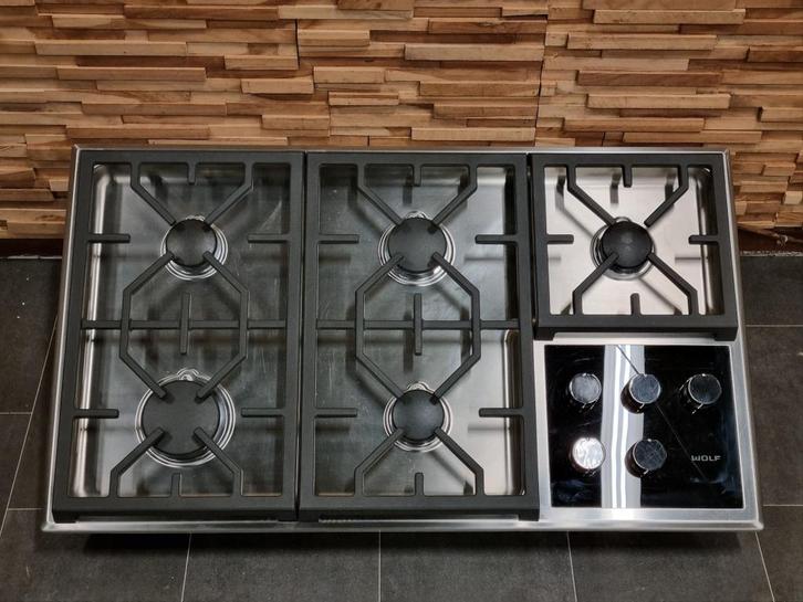 Luxe inbouw kookplaat Wolf 90 cm, Witgoed en Apparatuur, Kookplaten, Zo goed als nieuw, Inbouw, Gas, 5 kookzones of meer, Energieklasse A of zuiniger