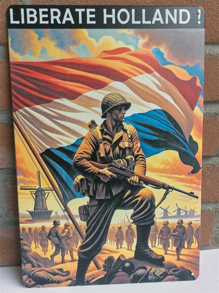 metalen WW2 Propaganda Liberate Holland Wandbord ., Verzamelen, Militaria | Tweede Wereldoorlog, Overige soorten, Foto of Poster