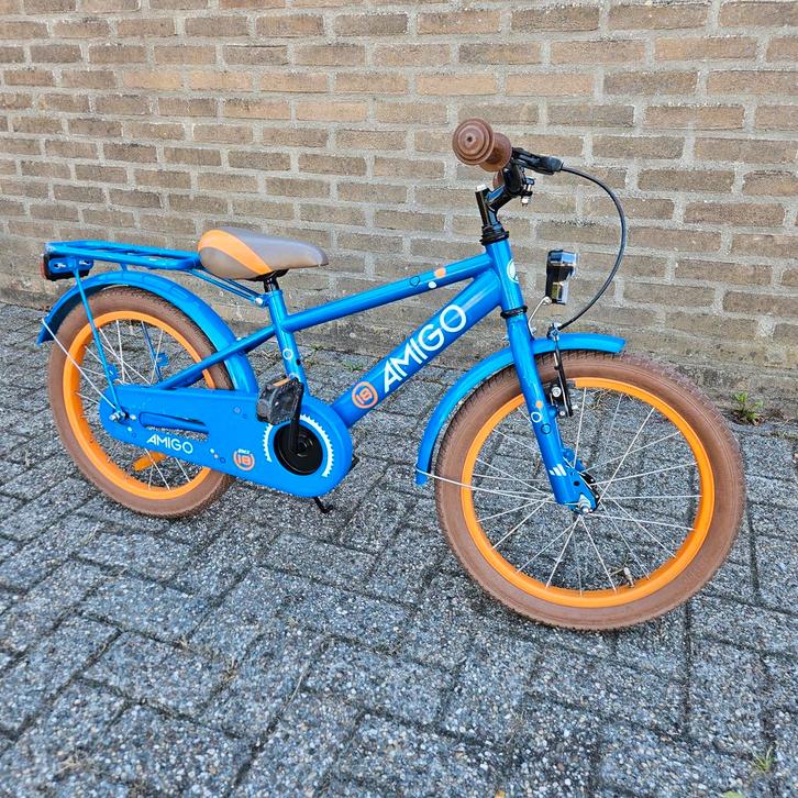 Amigo Jongensfiets 18 inch - Blauw/Oranje, Fietsen en Brommers, Fietsen | Jongens, Gebruikt, 18 inch, Handrem, Ophalen