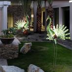 Set Van 2x Led-Verlichte Exotische Pauwen Op Zonneenergie, Tuin en Terras, Zonne-energie, Minder dan 50 watt, Nieuw, Ophalen of Verzenden