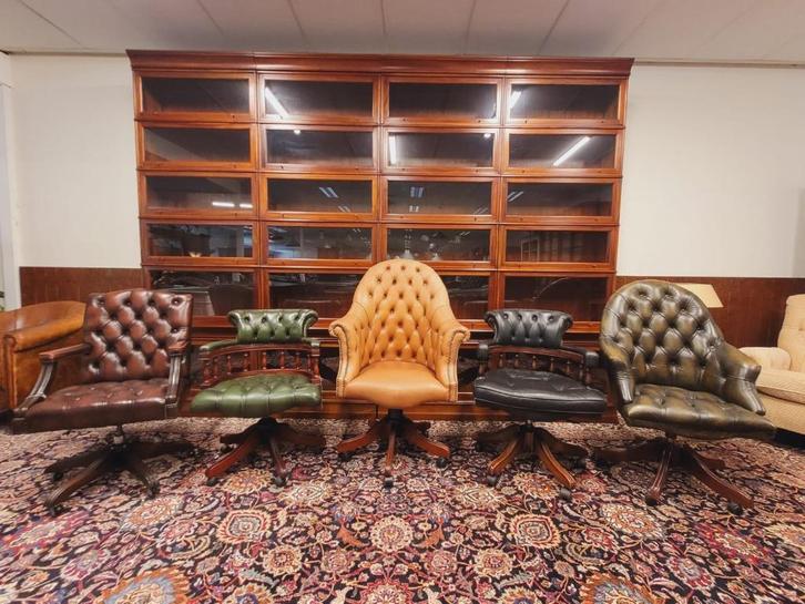 Diverse Chesterfield Engelse bureaustoelen van leer, Huis en Inrichting, Bureaustoelen, Zo goed als nieuw, Bureaustoel, Zwart