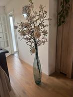 Grote Blauwe Mica Vaas met Zijde Bloemen, Huis en Inrichting, Ophalen, Blauw, 75 cm of meer, Glas