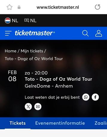 De enige echte TOTO band, 8 februari gelredome zitplaats beschikbaar voor biedingen