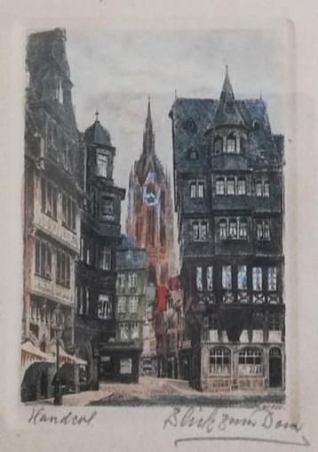 HANDORF (Duitsland), gekleurde ets. Sign. Ca 1920.  beschikbaar voor biedingen