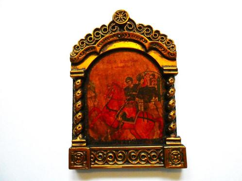 Icoon Heilige Demetrius van Tessaloniki soldaten Heilige, Antiek en Kunst, Antiek | Religie, Ophalen of Verzenden