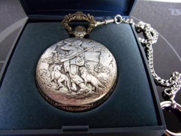 zakhorloge zilverkleur jachttafereel/bloemen met baterij beschikbaar voor biedingen