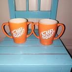 Cup a Soup oranje met dubbele oren set van 2 stuks, Huis en Inrichting, Keuken | Servies, Overige stijlen, Glas of Glazen, Gebruikt