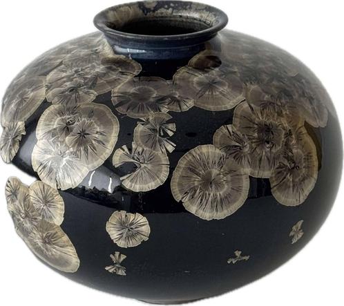 Kristal glazuur vaas porcelein, Huis en Inrichting, Woonaccessoires | Vazen, Zo goed als nieuw, Zwart, Minder dan 50 cm, Aardewerk of Porselein