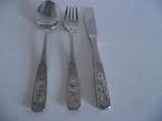 WMF kinderbestek set beer vork, mes en lepel RVS 1970, Gebruikt, Ophalen of Verzenden, Rvs of Chroom, Vaatwasserbestendig