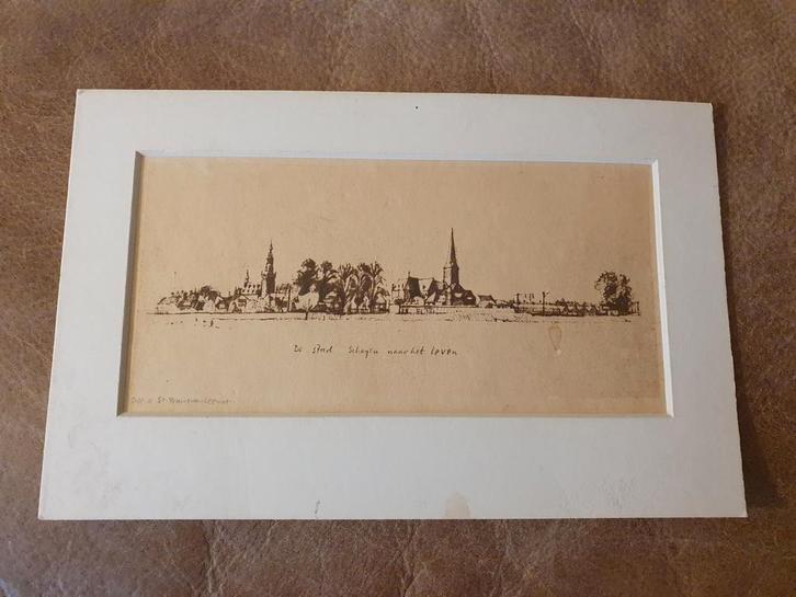 ets Frans van Leeuwen 1982 de stad Schagen naar het leven, Antiek en Kunst, Kunst | Etsen en Gravures, Ophalen
