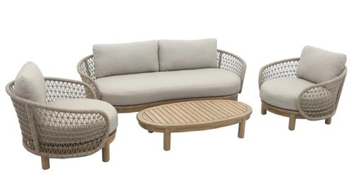 4-Delige Loungeset Maka | Acacia Teaklook & Sand, Tuin en Terras, Tuinsets en Loungesets, Nieuw, Loungeset, Hardhout, 4 zitplaatsen