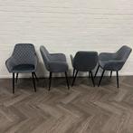 6 Fluwelen Eetkamerstoelen Blauw Grijs, Metaal, Blauw, Ophalen of Verzenden, Zo goed als nieuw