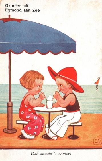 Groeten uit Egmond aan Zee, Tekening John Wills (1961) beschikbaar voor biedingen