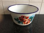 emaille schaal met bloemen met blauw randje, Ophalen of Verzenden