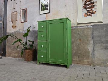 Vintage Groene Opberg Kast met Laden | Houten Ladekast  beschikbaar voor biedingen