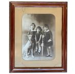 Vintage PORTRET antieke foto kinderen met hond 48x58, Ophalen of Verzenden, Voor 1940, Gebruikt, Kind