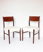 Vintage set teak eetkamerstoelen teddy stof, Ophalen, Twee, Bruin, Onbekend