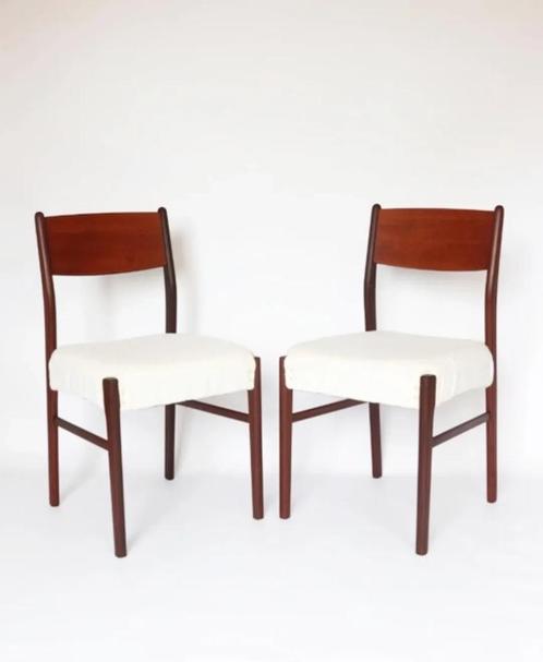 Vintage set teak eetkamerstoelen teddy stof, Huis en Inrichting, Stoelen, Zo goed als nieuw, Twee, Hout, Stof, Bruin, Ophalen