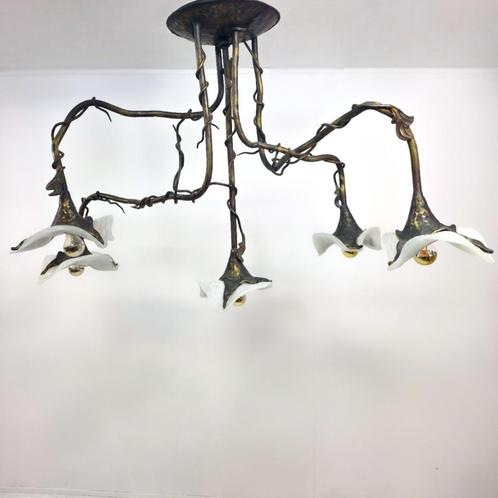 Brutalist kroonluchter vintage jaren 80 smeedijzer murano, Huis en Inrichting, Lampen | Kroonluchters, Zo goed als nieuw, Glas