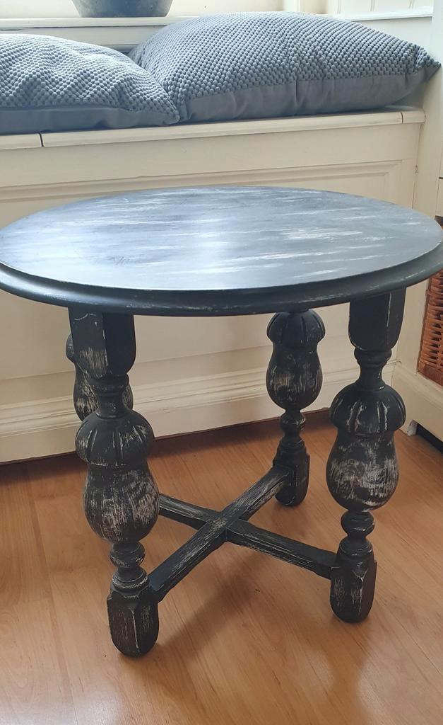 Vintage Houten Tafel - Zwart, Huis en Inrichting, Tafels | Bijzettafels, Gebruikt, Rond, Minder dan 45 cm, Minder dan 55 cm, Hout