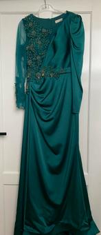 Gelegenheidsjurk satijn emerald green maat: 40/42, Kleding | Dames, Galajurk, Verzenden, Maat 42/44 (L), Zo goed als nieuw