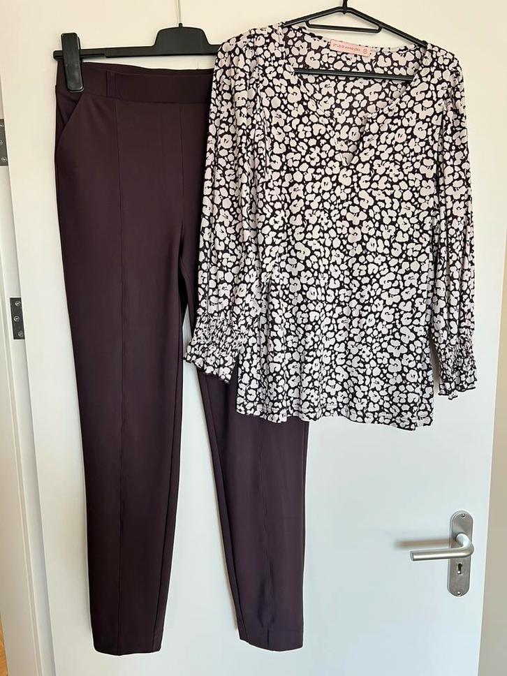 Studio anneloes set M kate broek & flower shirt blackberry, Kleding | Dames, Broeken en Pantalons, Zo goed als nieuw, Bruin, Ophalen of Verzenden