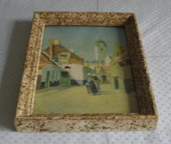 Oud schilderijtje - ingelijste reproductie., Antiek en Kunst, Curiosa en Brocante, Ophalen of Verzenden