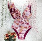 Roze paars bloemen badpak / zomer bloem monokini, Kleding | Dames, Nieuw, Badpak, Verzenden