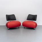 2x Leolux Pallone Pa fauteuil 'Big Mama' oranje/rood, Huis en Inrichting, Fauteuils, Ophalen of Verzenden, Zo goed als nieuw, Leer
