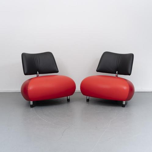 2x Leolux Pallone Pa fauteuil 'Big Mama' oranje/rood, Huis en Inrichting, Fauteuils, Zo goed als nieuw, Leer, Ophalen of Verzenden