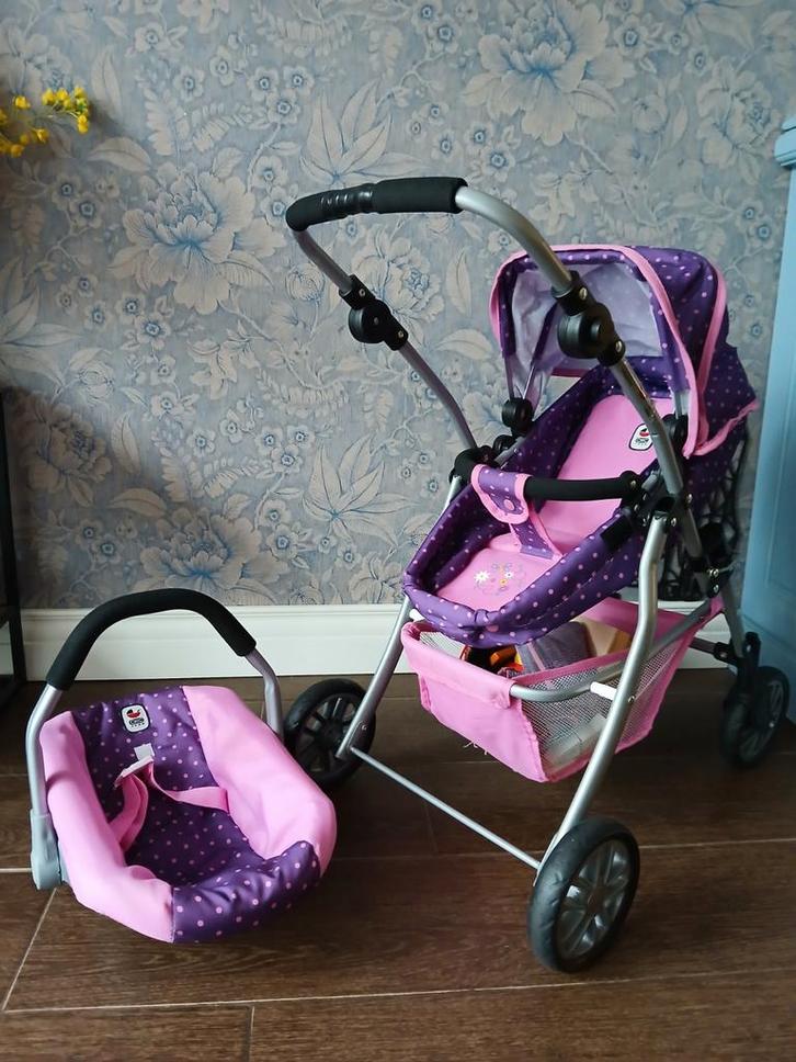Kinderpoppenwagen met bijpassende maxicosi, Kinderen en Baby's, Speelgoed | Poppen, Babypop, Ophalen of Verzenden