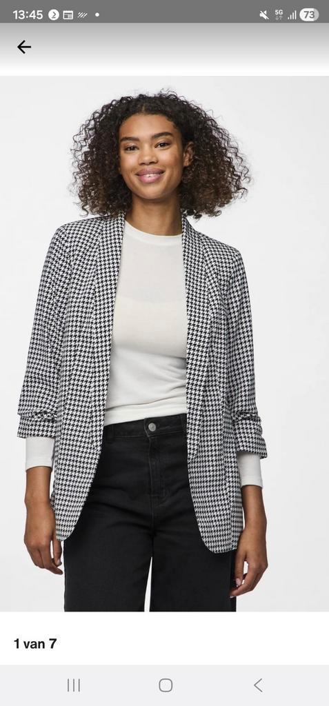 Elegante halflange blazer zwart-wit pied de poule xxl, Kleding | Dames, Jasjes, Kostuums en Pakken, Zo goed als nieuw, Maat 46/48 (XL) of groter