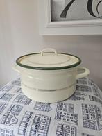 Vintage Brocante Emaille Pan Chreme Goud Groen, Huis en Inrichting, Ophalen of Verzenden, Zo goed als nieuw