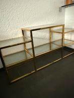 Moderne gouden glazen wandtafel-sidetable luxe uitstraling, Huis en Inrichting, Tafels | Sidetables, Ophalen of Verzenden, Zo goed als nieuw