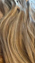 Complete clip in set 45 cm 170 gram blond bruin mix, Ophalen of Verzenden, Zo goed als nieuw, Pruik of Haarverlenging