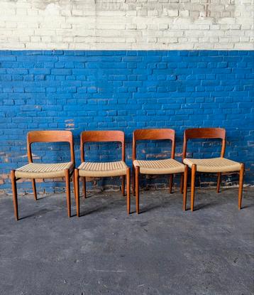 Set van 4 vintage Deense stoelen, model 75, J.L.Møllerfabrik beschikbaar voor biedingen