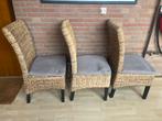 5 Riet Eetkamerstoelen met Grijs Kussen, Huis en Inrichting, Stoelen, Ophalen, Gebruikt, Riet of Rotan, Grijs