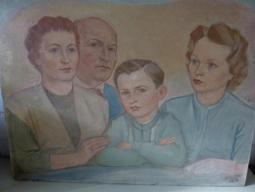 vintage familieportret 1958 kunstenaar Nielsen, Verzamelen, Retro, Huis en Inrichting, Ophalen