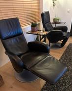 2 Zwart Leren Relax Stoelen met ligstand, samen € 600, Huis en Inrichting, Fauteuils, Ophalen, Zo goed als nieuw, Leer, 75 tot 100 cm