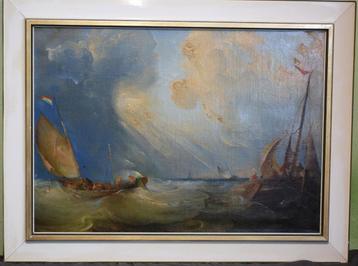 Olieverfschilderij - Dutch school - Ruwe zee beschikbaar voor biedingen