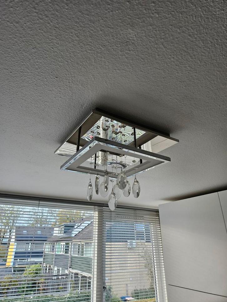 Moderne Kroonluchter / Plafondlamp, Huis en Inrichting, Lampen | Plafondlampen, Zo goed als nieuw, Glas, Metaal, Ophalen of Verzenden