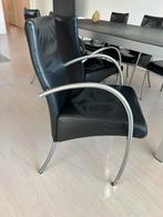 Zes zwart leren eetkamerstoelen - Design van Hennie de Jong, Huis en Inrichting, Ophalen, Gebruikt, Desing, modern, Zwart