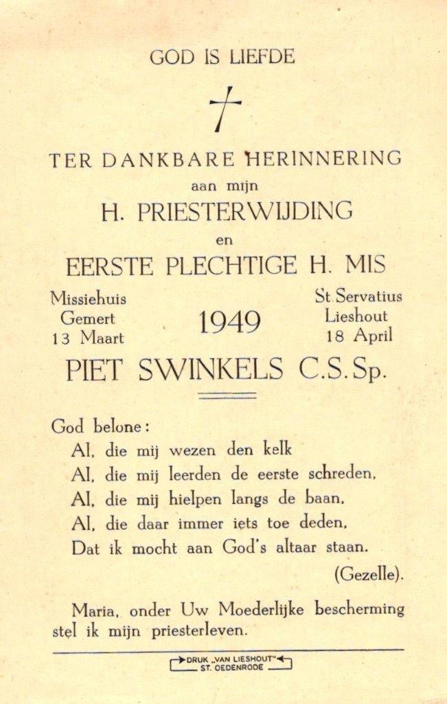 Swinkels Piet Gemert 1949 Lieshout, Ophalen of Verzenden