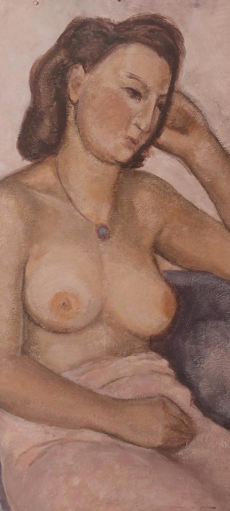 Halfnatuurlijk portret van een zittende vrouw met hanger, Antiek en Kunst, Kunst | Schilderijen | Klassiek, Ophalen of Verzenden