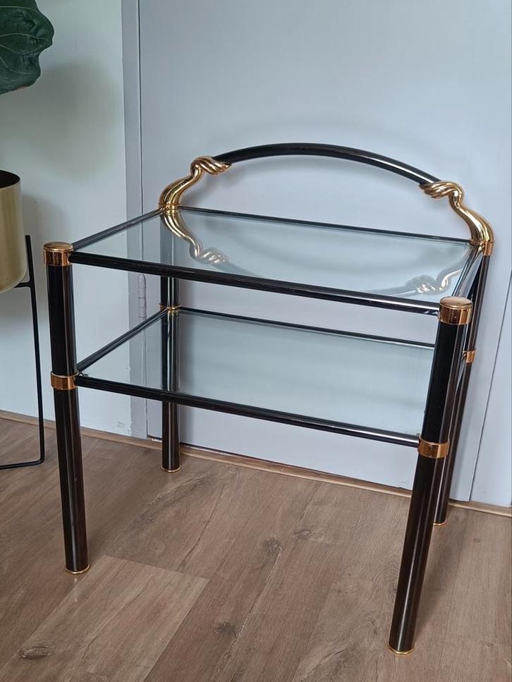 LEVERING MOGELIJK! Bijzettafel met glas en goud, Huis en Inrichting, Tafels | Sidetables, Zo goed als nieuw, 25 tot 50 cm, 50 tot 100 cm