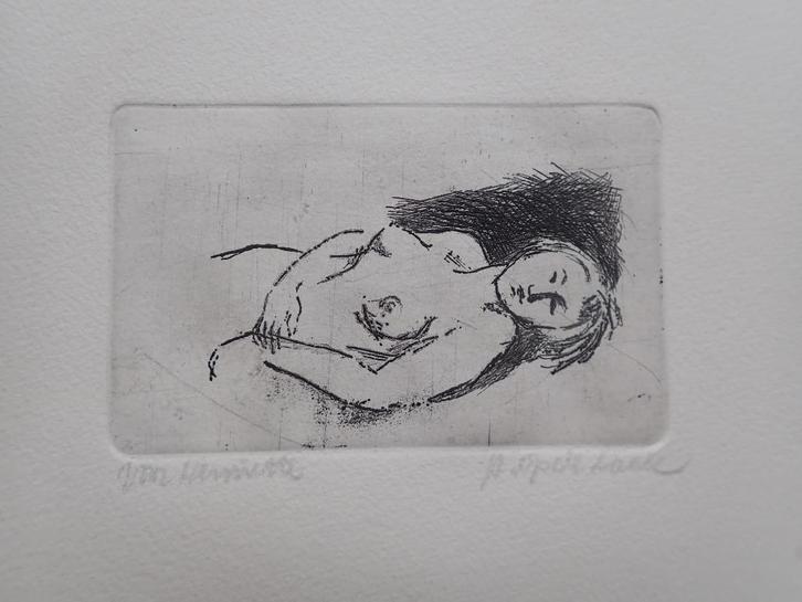 gesigneerde ets - Harry op de Laak (1925-2012)-Liggend Naakt, Antiek en Kunst, Kunst | Etsen en Gravures, Ophalen of Verzenden