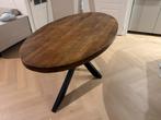 Ovale houten eettafel met metalen onderstel, Huis en Inrichting, Tafels | Eettafels, Ophalen, Gebruikt, 150 tot 200 cm, Vijf personen of meer