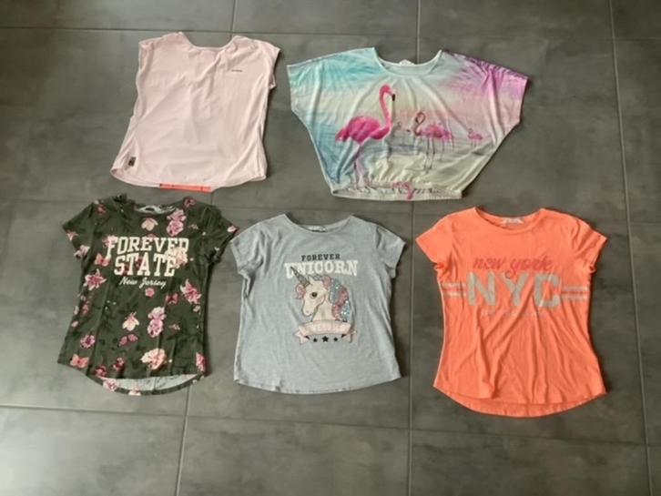 Maat 158/164 5 leuke T-shirtjes 1x Decathlon en 4 x H&M, Kinderen en Baby's, Kinderkleding | Maat 158, Gebruikt, Meisje, Shirt of Longsleeve